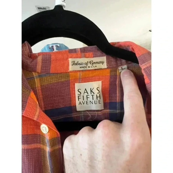 561 Vintage Saks Fifth Avenue Orange and Blue Button Down Long Sleeve - Picture 2 of 4